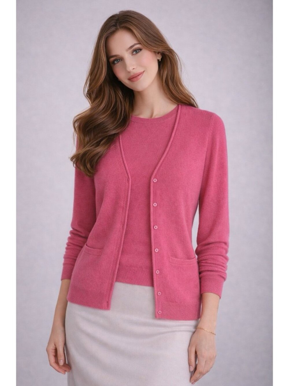 Repeat Cashmere Womens Cardigan Twin Set XS Pink Luxury Sweater Designer $568